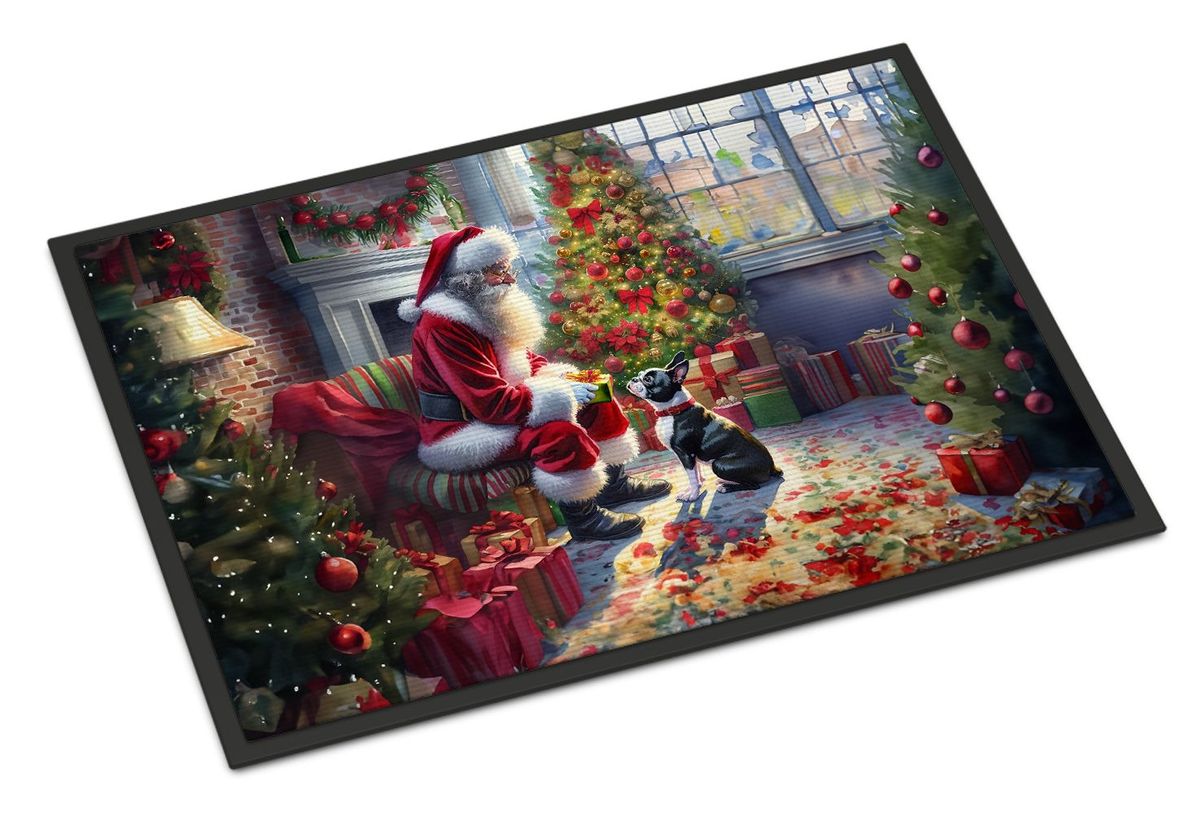 Boston Terrier And Santa Claus Doormat Front Door Mat Indoor Outdoor Rugs For Entryway, Non Slip Washable Low Pile, 24H X 36W_maomaolike.com