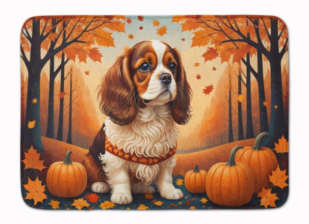 Cavalier Spaniel Fall Memory Foam Kitchen Mat Machine Washable Anti-Fatigue Mat Cushion Comfort Bath Mat Or Kitchen Rug_maomaolike.com