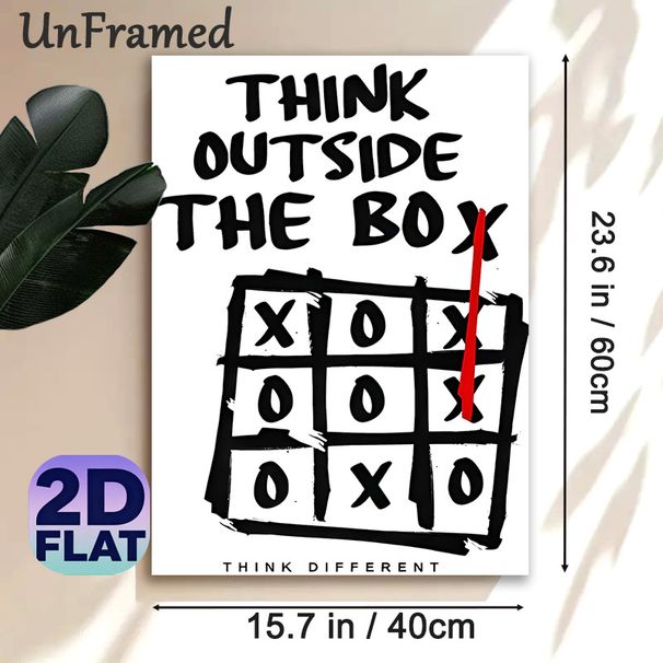 Think Outside The Box Themed Painting Poster, Minimalist Hand-drawn Tic-tac-toe Poster, Inspirational Design To Encourage Creative Thinking, Ideal For_maomaolike.com