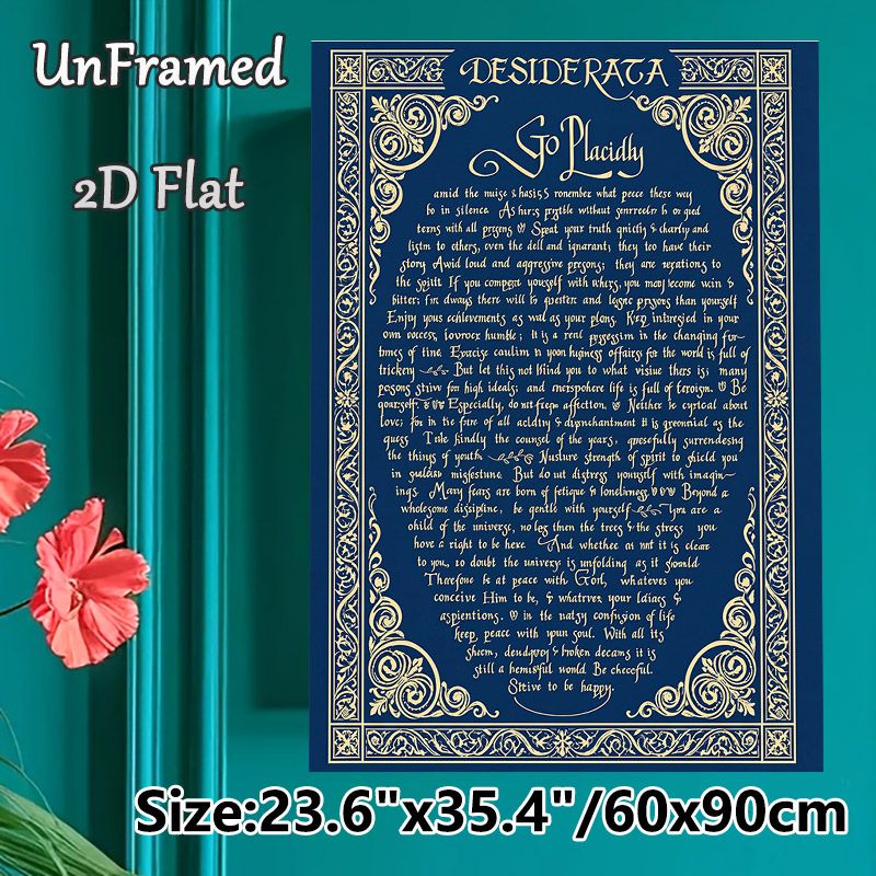 Desiderata Poem Painting Poster, Vintage Ornate Calligraphy Poster, Inspirational Reflective Text With Decorative Scroll Border, Ideal For Home Office_maomaolike.com