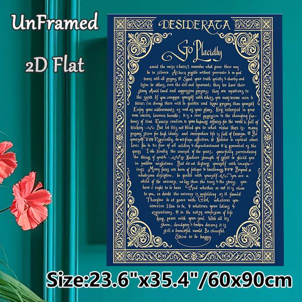 Desiderata Poem Painting Poster, Vintage Ornate Calligraphy Poster, Inspirational Reflective Text With Decorative Scroll Border, Ideal For Home Office_maomaolike.com