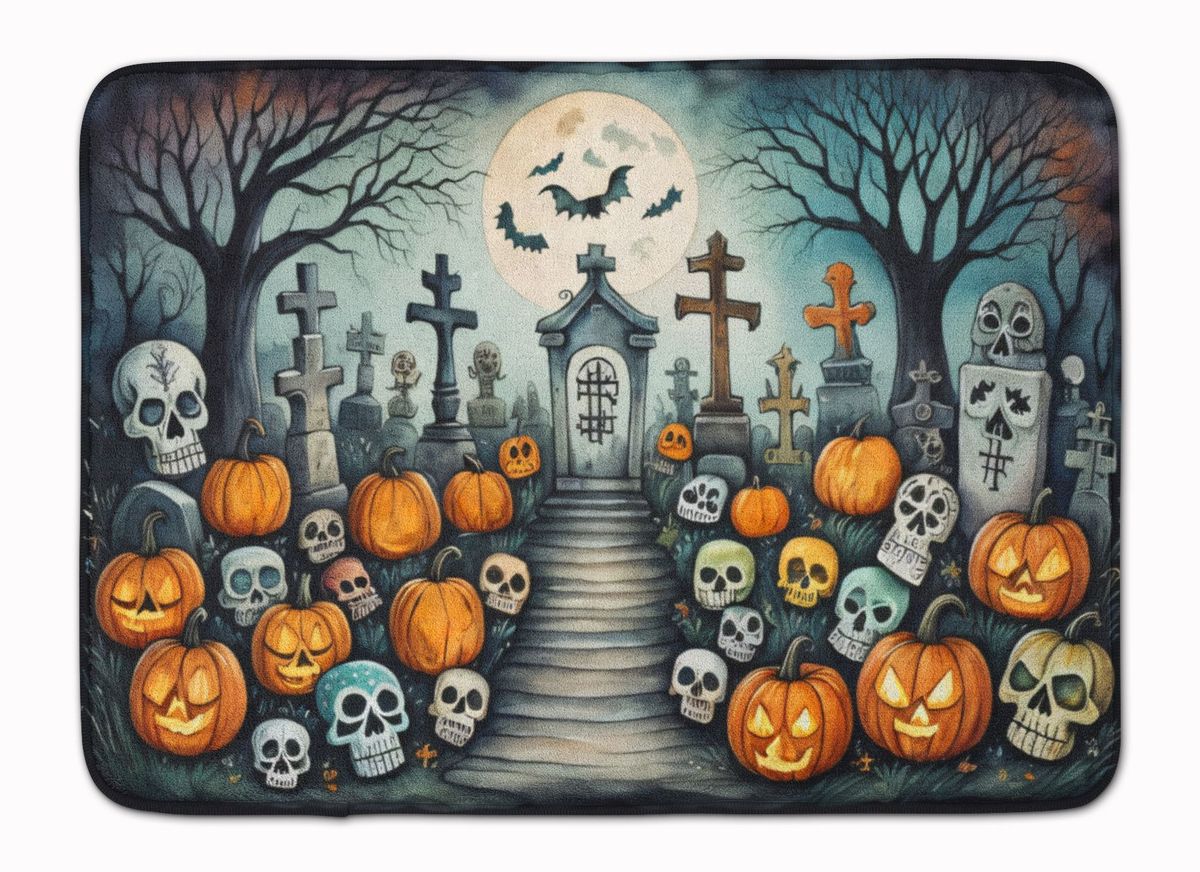 Calaveras Sugar Skulls Spooky Halloween Memory Foam Kitchen Mat Machine Washable Anti-Fatigue Mat Cushion Comfort Bath Mat Or Kitchen Rug_maomaolike.com