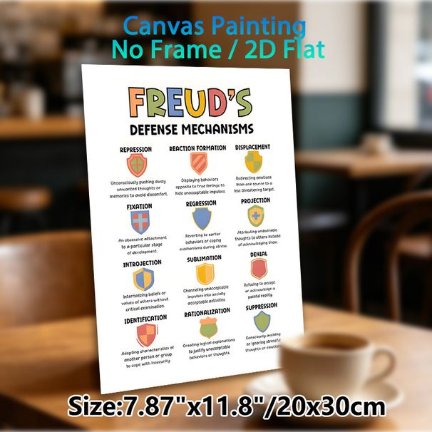 Freud's Defense Mechanisms Painting Poster, Vibrant Illustrated Educational Poster, Clear Psychological Reference, Ideal For Therapy Rooms, Study_maomaolike.com