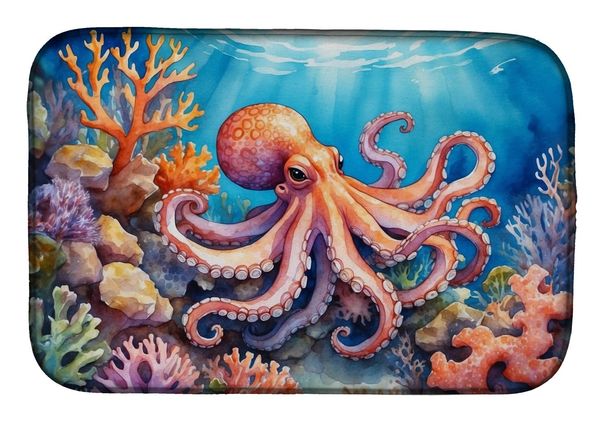 Octopus Among Coral Dish Drying Mat Absorbent Dish Drying Mat Pad For Kitchen Counter Dish Drainer Mat For Countertop, 14 X 21", Multicolor_maomaolike.com