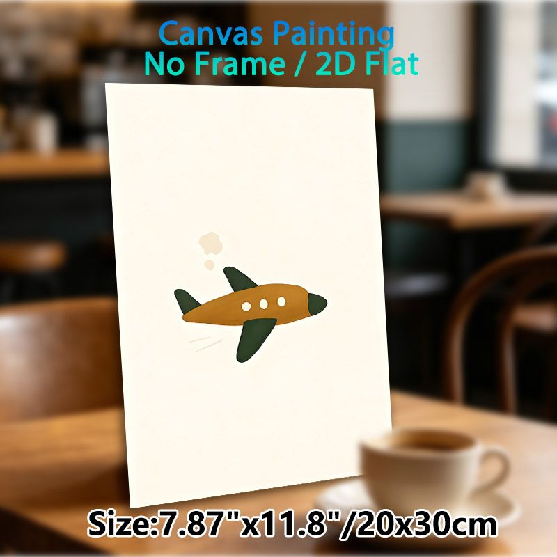 Cartoon Airplane Painting Poster, Warm-toned Minimalist Flying Plane With Cloud Trails Poster, Whimsical Simple Decor Ideal For Bedroom, Living Room_maomaolike.com