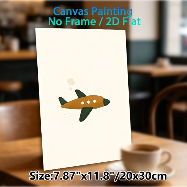 Cartoon Airplane Painting Poster, Warm-toned Minimalist Flying Plane With Cloud Trails Poster, Whimsical Simple Decor Ideal For Bedroom, Living Room_maomaolike.com