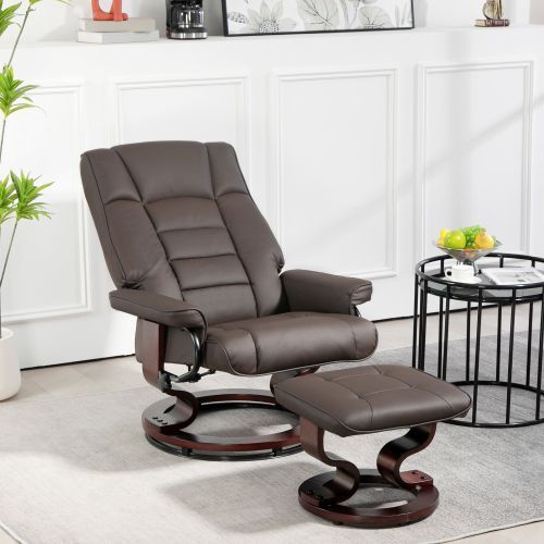 HOMCOM Recliner With Ottoman, Swivel Recliner Chair And Ottoman, Leather Reclining Chair With High Back And Wood Frame For Living Room, Bedroom, Brown_maomaolike.com