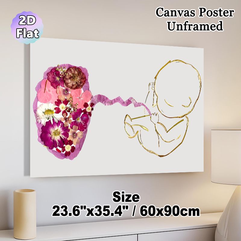 Floral Fetus & Uterus Painting Poster, Delicate Pressed-Flower Botanical Silhouette Poster, Unique Nature-Inspired Artistic Decor For Medical Offices_maomaolike.com