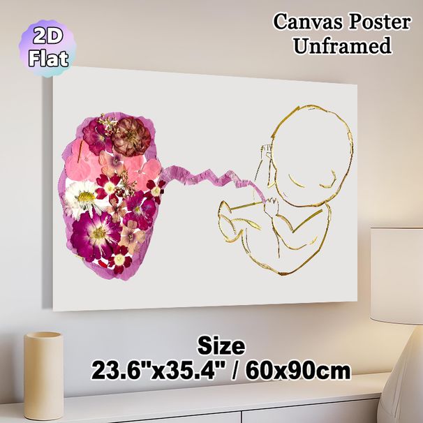 Floral Fetus & Uterus Painting Poster, Delicate Pressed-Flower Botanical Silhouette Poster, Unique Nature-Inspired Artistic Decor For Medical Offices_maomaolike.com