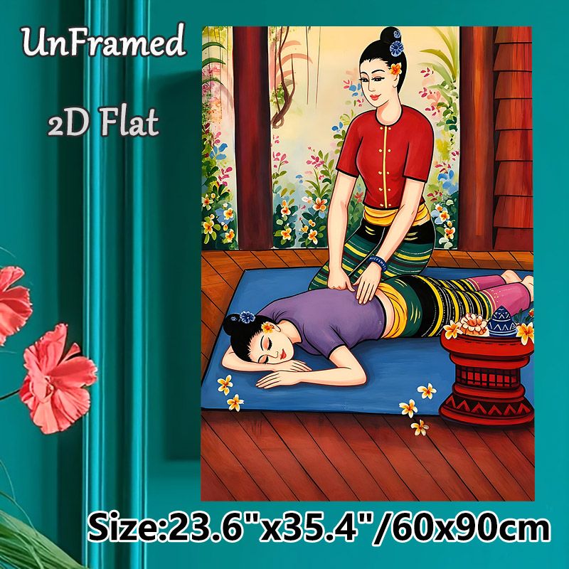 Thai Massage Themed Painting Poster, Vibrant Traditional Style Poster, Showcasing A Soothing Massage Scene, Delivers Tranquil Atmosphere Perfect For_maomaolike.com