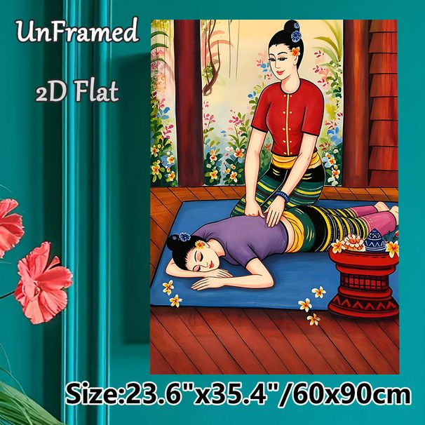 Thai Massage Themed Painting Poster, Vibrant Traditional Style Poster, Showcasing A Soothing Massage Scene, Delivers Tranquil Atmosphere Perfect For_maomaolike.com