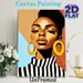 African Woman Portrait Painting Poster, Vibrant Stylized Artistic Poster, Bold Elegant Portrait With Large Gold Hoop Earrings, Chic Striped Top_maomaolike.com