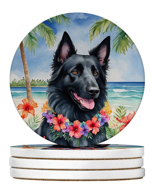 Belgian Sheepdog Luau Large Sandstone Coasters Pack Of 4 Absorbent Round Coasters Decor Gifts For Men Or Women, 4 In, Multicolor_maomaolike.com