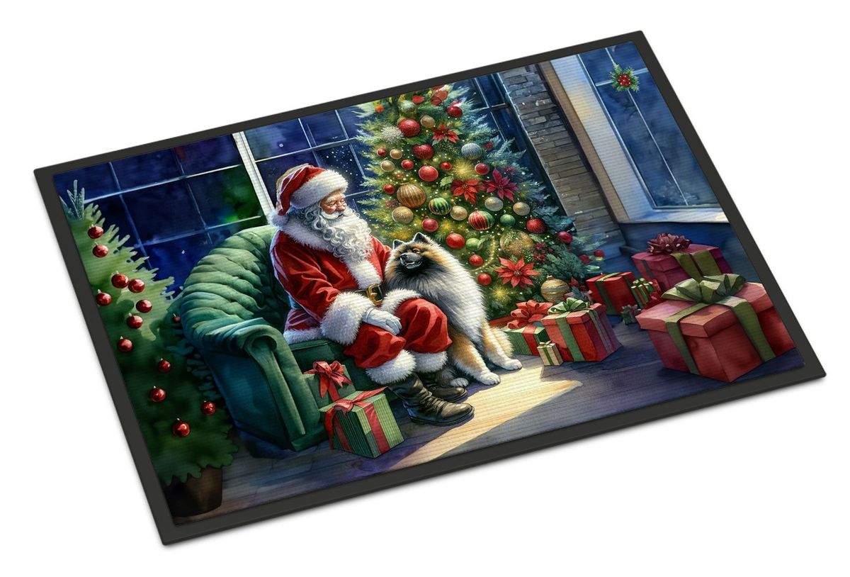 Keeshond And Santa Claus Doormat Front Door Mat Indoor Outdoor Rugs For Entryway, Non Slip Washable Low Pile, 24H X 36W_maomaolike.com