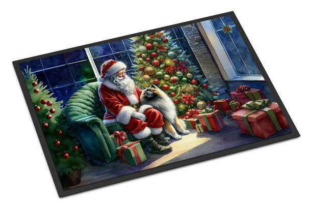 Keeshond And Santa Claus Doormat Front Door Mat Indoor Outdoor Rugs For Entryway, Non Slip Washable Low Pile, 24H X 36W_maomaolike.com