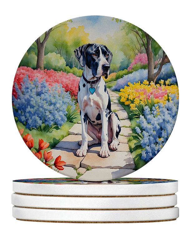 Great Dane Spring Path Large Sandstone Coasters Pack Of 4 Absorbent Round Coasters Decor Gifts For Men Or Women, 4 In, Multicolor_maomaolike.com