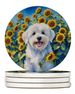 Coton De Tulear In Sunflowers Large Sandstone Coasters Pack Of 4 Absorbent Round Coasters Decor Gifts For Men Or Women, 4 In, Multicolor_maomaolike.com