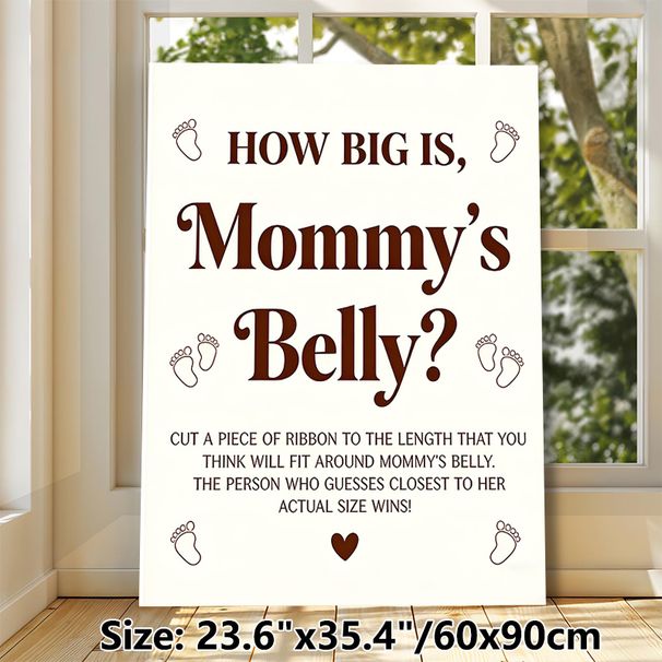 Baby Shower Game Painting Poster, Warm-toned Text & Footprint Design Poster, Interactive Belly-guessing Game Ideal For Baby Shower Gatherings_maomaolike.com