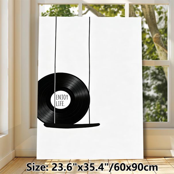 Vinyl Record Themed Painting Poster, Minimalist Black & White Graphic Poster, Stylish Music-inspired Decor With "Enjoy Life" Quote, Ideal For Living_maomaolike.com