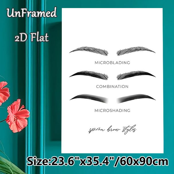 PMU Brow Styles Painting Poster, Minimalist Monochrome Line-art & Shaded Brow Styles Poster, Clearly Displays Microblading, Combination & Microshading_maomaolike.com