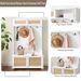 Clothes Hanger Hall Tree Storage Bench Shoe Rack For Entryway, Hall Tree With Bench And Shoe Storage, Hall Tree Entryway Bench With Rattan Door White, 40.16"W*18.58"D*64.17"H_maomaolike.com