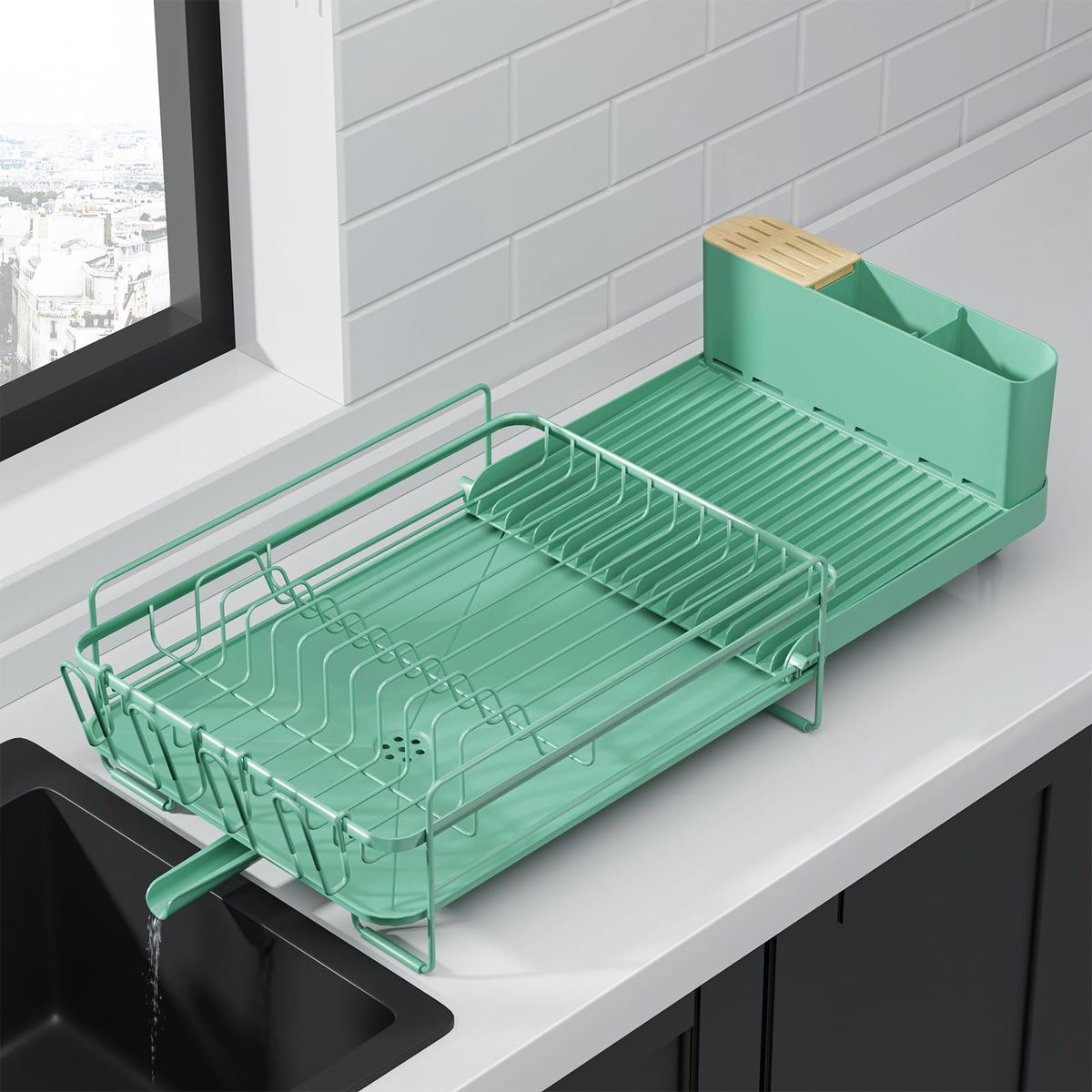 Kitsure Extendable Dish Drying Rack, 19.2"-26.7" L X 12.9" W, Black_maomaolike.com