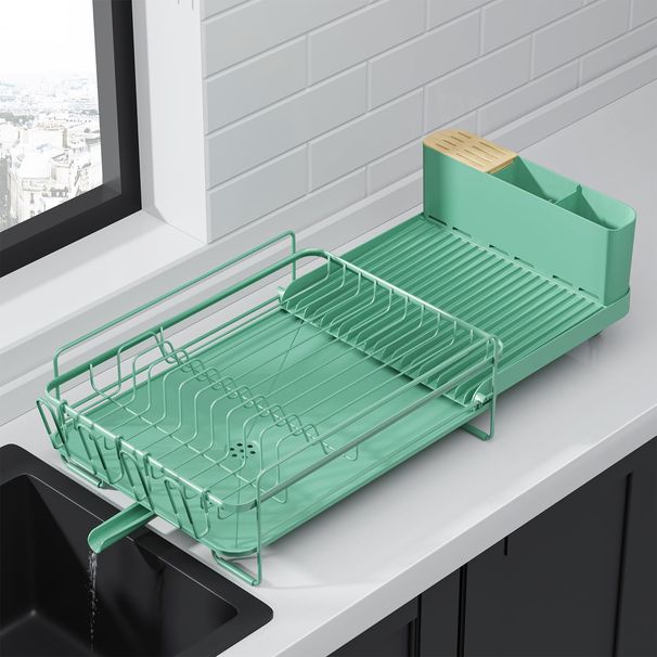 Kitsure Extendable Dish Drying Rack, 19.2"-26.7" L X 12.9" W, Black_maomaolike.com