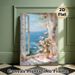 Coastal Window With Roses Painting Poster, Dreamy Impressionist-style Poster, Tranquil Ocean View With Pink Floral Design, Ideal For Bedroom And_maomaolike.com