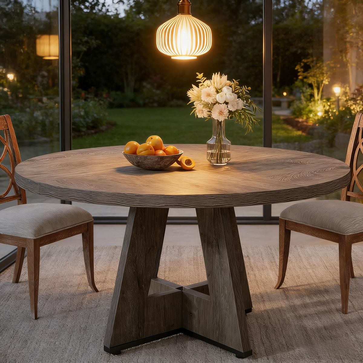 Farmhouse Dining Table, Round Wooden Kitchen Dinner Table For 4 People_maomaolike.com