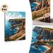 Coastal Cliff Village Painting Poster, Vibrant Stylized Coastal Cliff & Seaside Village Scene Poster, Serene Coastal Vibe Ideal For Living Room_maomaolike.com