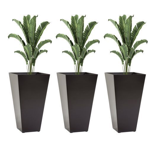 Outsunny Set Of 3 Tall Planters With Drainage Hole, 28" Outdoor Flower Pots, Indoor Planters For Porch Patio And Deck, Brown_maomaolike.com