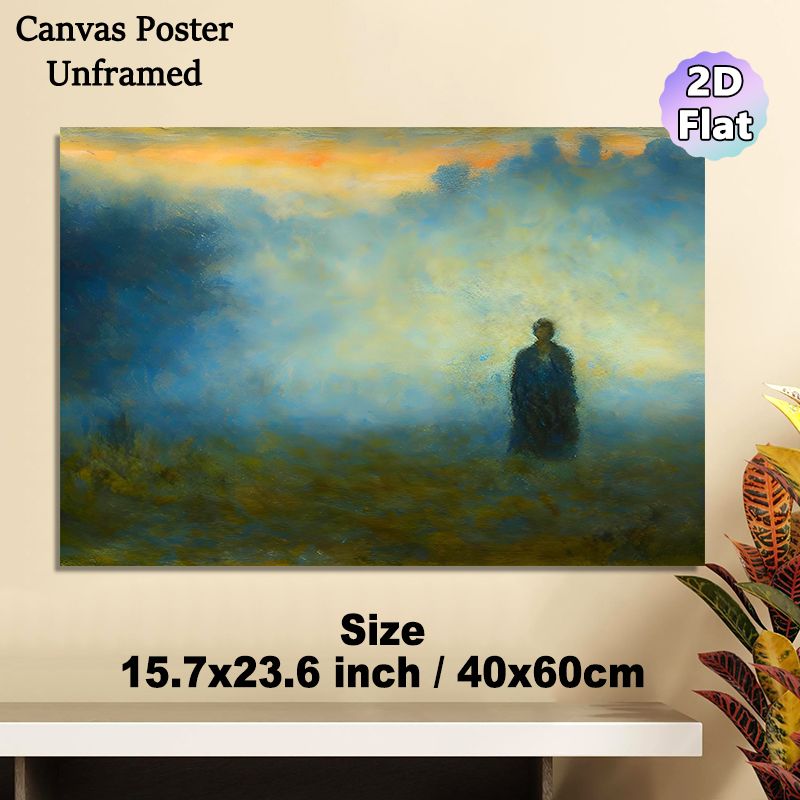 Misty Wilderness Figure Painting Poster, Soft-toned Hazy Atmospheric Scene Poster, Calming Mood-enhancing Decor Ideal For Living Room, Study Space_maomaolike.com
