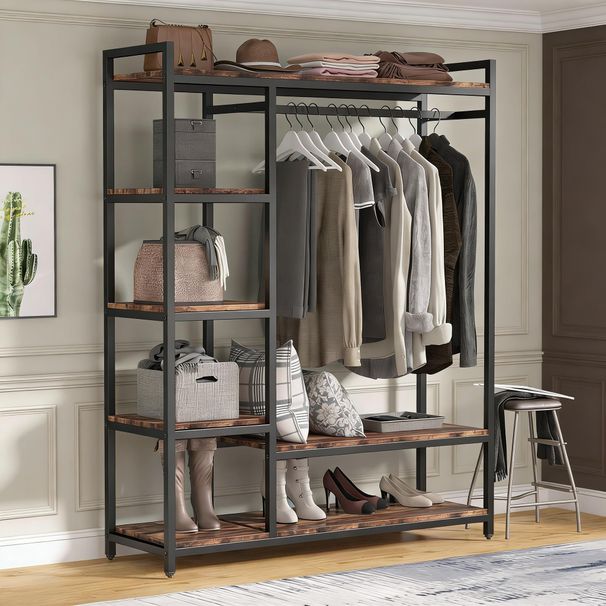 Freestanding Closet Organizer With 6 Shelves And Hanging Bar_maomaolike.com
