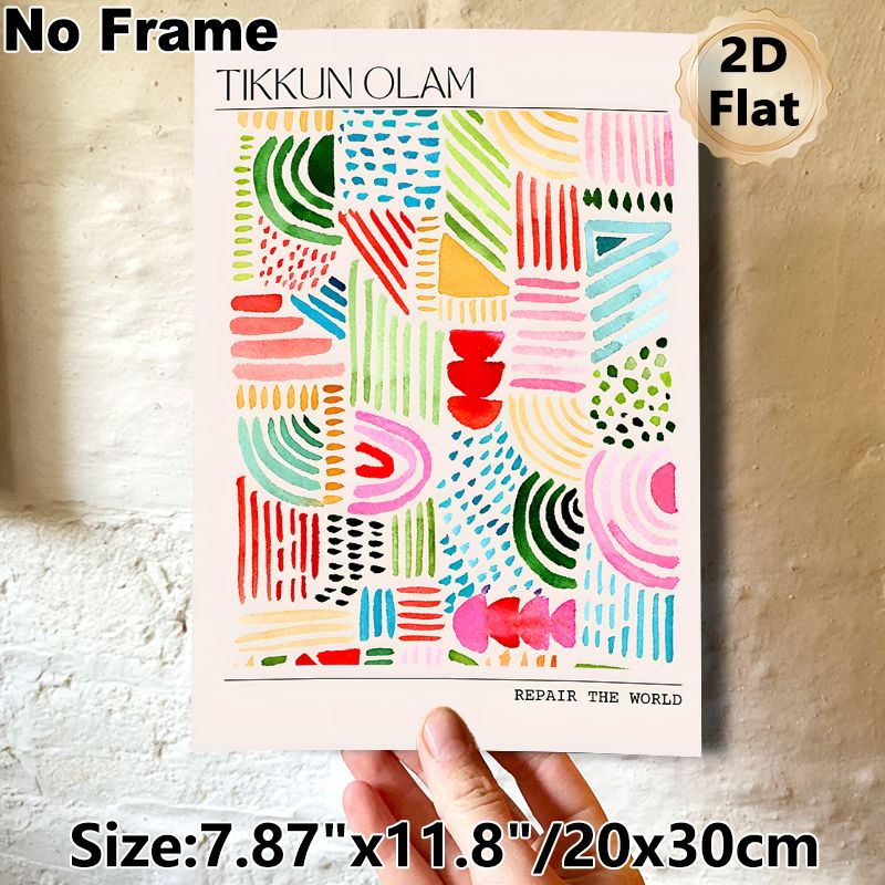 Abstract Geometric Painting Poster, Vibrant Watercolor Mixed Abstract Lines & Shapes Poster, Artistic Uplifting Decor Ideal For Living Room, Office_maomaolike.com