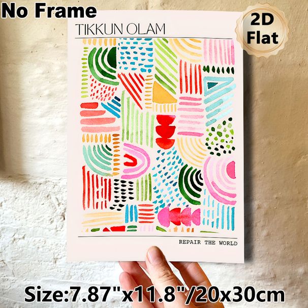 Abstract Geometric Painting Poster, Vibrant Watercolor Mixed Abstract Lines & Shapes Poster, Artistic Uplifting Decor Ideal For Living Room, Office_maomaolike.com