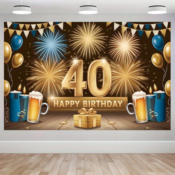40th Birthday Party Banner - 2D Flat Polyester Backdrop With Champagne Balloon Theme, Wall Hanging Photo Props, Party Decor_maomaolike.com