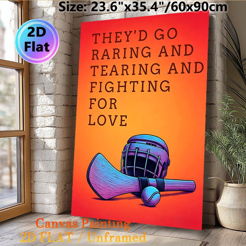 Hurling Themed Painting Poster, Vibrant Retro Style Typography & Hurling Gear Illustration Poster, Inspirational Love-themed Quote Decor Ideal For_maomaolike.com