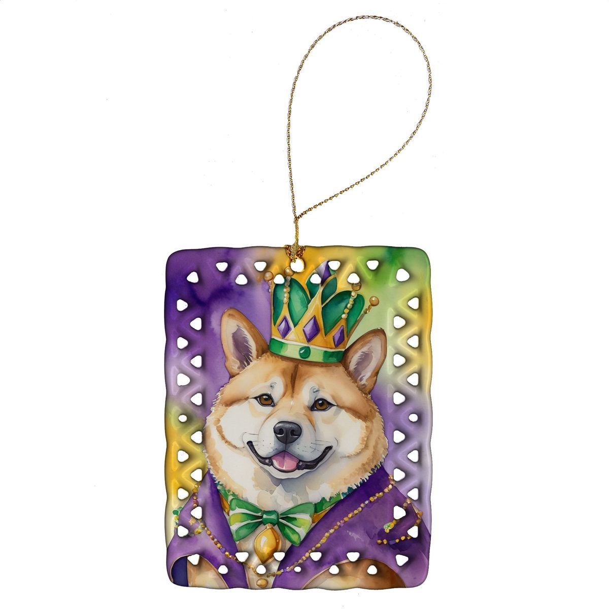 Akita King Of Mardi Gras Porcelain Ornament Christmas Tree Hanging Decorations For Home Christmas Holiday, Rectangle, Gift, Multicolor_maomaolike.com