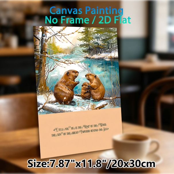 Beaver Family Themed Painting Poster, Soft Watercolor Winter Riverside Scene Poster, Heartwarming Wildlife Design With Inspirational Quote, Ideal For_maomaolike.com