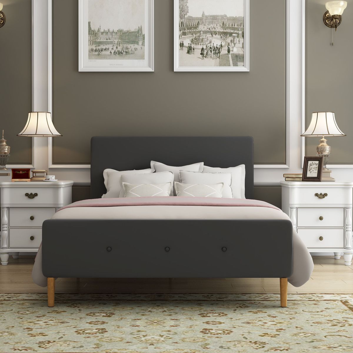 Full Size Bed Frame Wood Slat Support With Headboard & Footboard_maomaolike.com