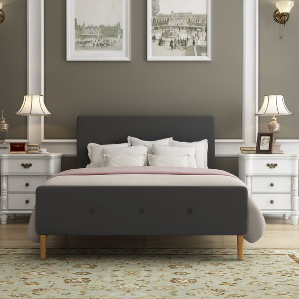 Full Size Bed Frame Wood Slat Support With Headboard & Footboard_maomaolike.com