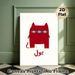 Three-eyed Red Monster Painting Poster, Playful Minimalist Cartoon-style Red Creature With Arabic Script Poster, Quirky Decorative Piece, Ideal For_maomaolike.com