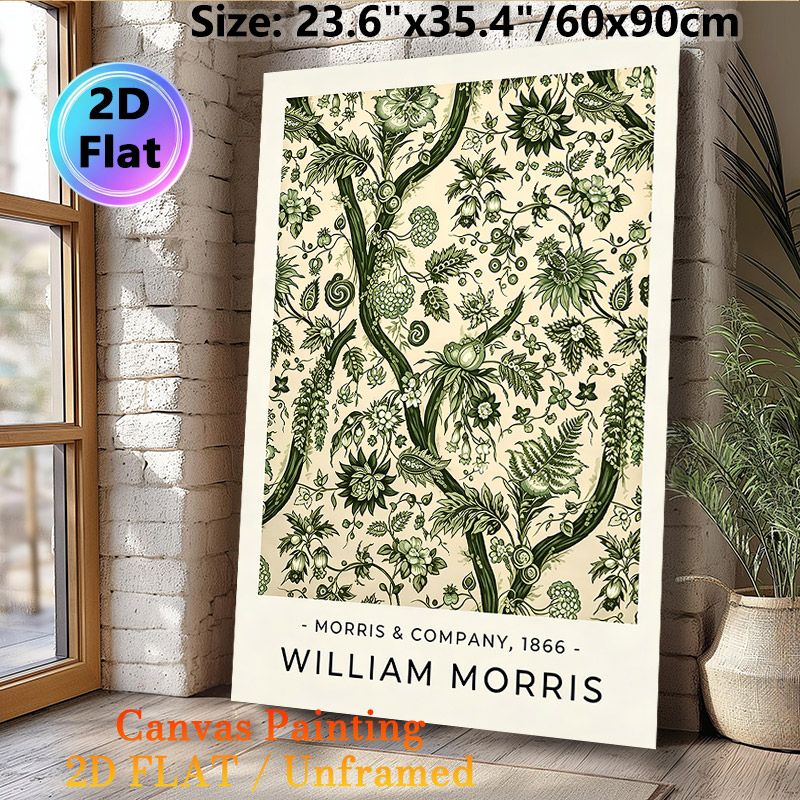 Vintage Botanical Floral Painting Poster, Muted Green Ornate Retro Plant Pattern Poster, Timeless Classic Art Piece, Ideal For Living Room, Bedroom_maomaolike.com