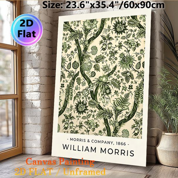 Vintage Botanical Floral Painting Poster, Muted Green Ornate Retro Plant Pattern Poster, Timeless Classic Art Piece, Ideal For Living Room, Bedroom_maomaolike.com