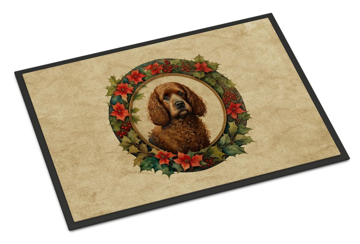 Irish Water Spaniel Christmas Flowers Doormat Front Door Mat Indoor Outdoor Rugs For Entryway, Non Slip Washable Low Pile, 24H X 36W_maomaolike.com