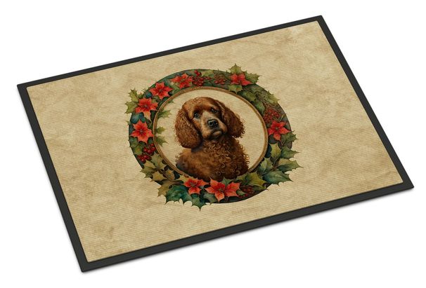 Irish Water Spaniel Christmas Flowers Doormat Front Door Mat Indoor Outdoor Rugs For Entryway, Non Slip Washable Low Pile, 24H X 36W_maomaolike.com