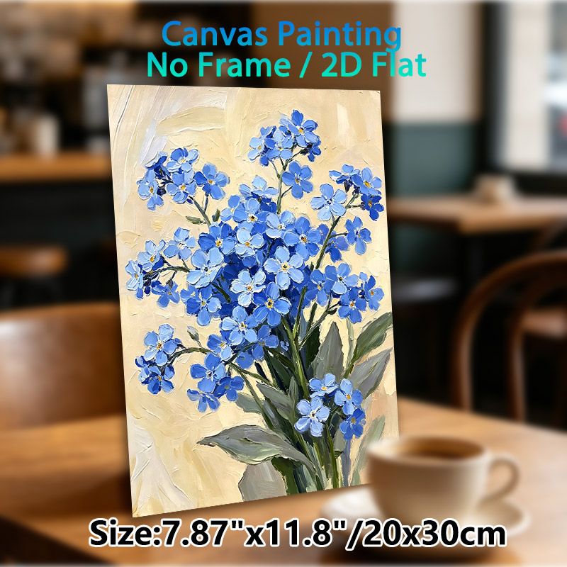 Blue Forget-me-not Floral Painting Poster, Textured Impasto-style Blue Blooms Poster, Delicate Natural Charm Ideal For Living Room, Bedroom Wall Decor_maomaolike.com