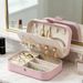 Portable Multi-Compartment Box With Velvet Lining - Travel-Friendly Pink Jewelry Organizer For Accessories_maomaolike.com