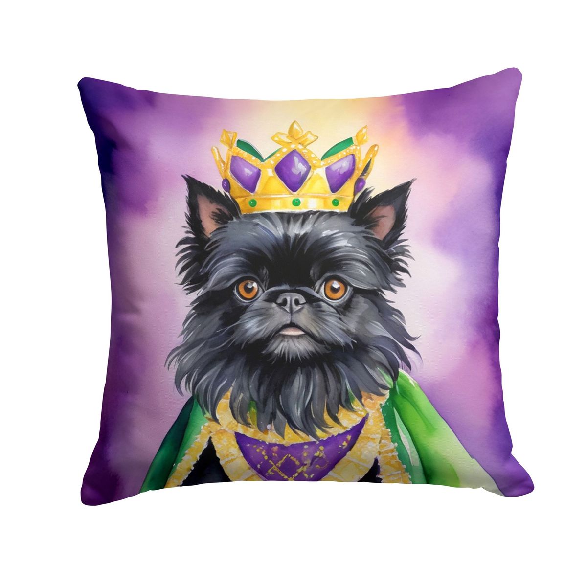 Affenpinscher King Of Mardi Gras Throw Pillow Machine Washable, Indoor Outdoor Decorative Pillow For Couch, Bed Or Patio, 14Hx14W_maomaolike.com