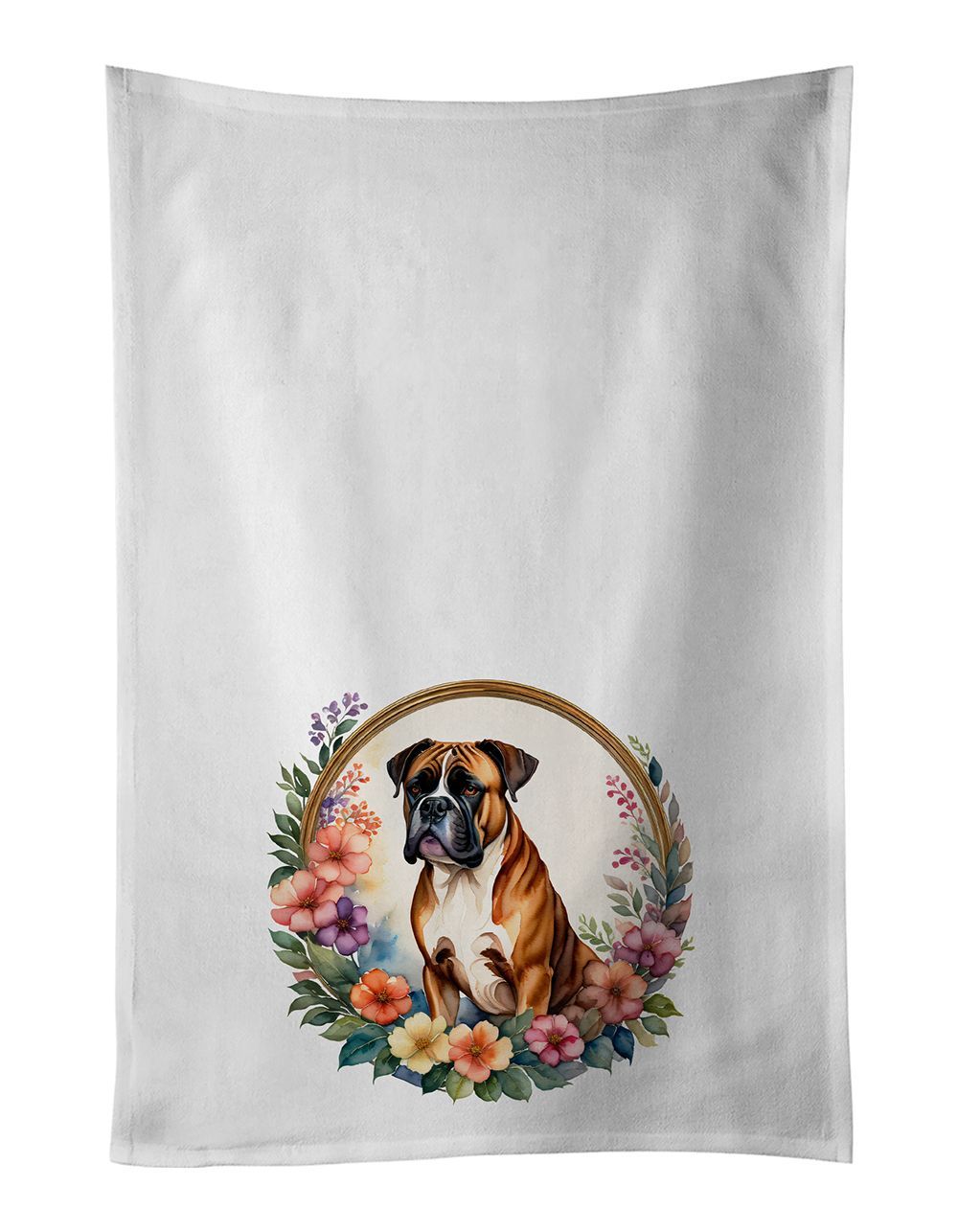 Boxer And Flowers Kitchen Towel Set Of 2 White Dish Towels Decorative Bathroom Hand Towel For Hand, Face, Hair, Yoga, Tea, Dishcloth, 19 X 28", White_maomaolike.com